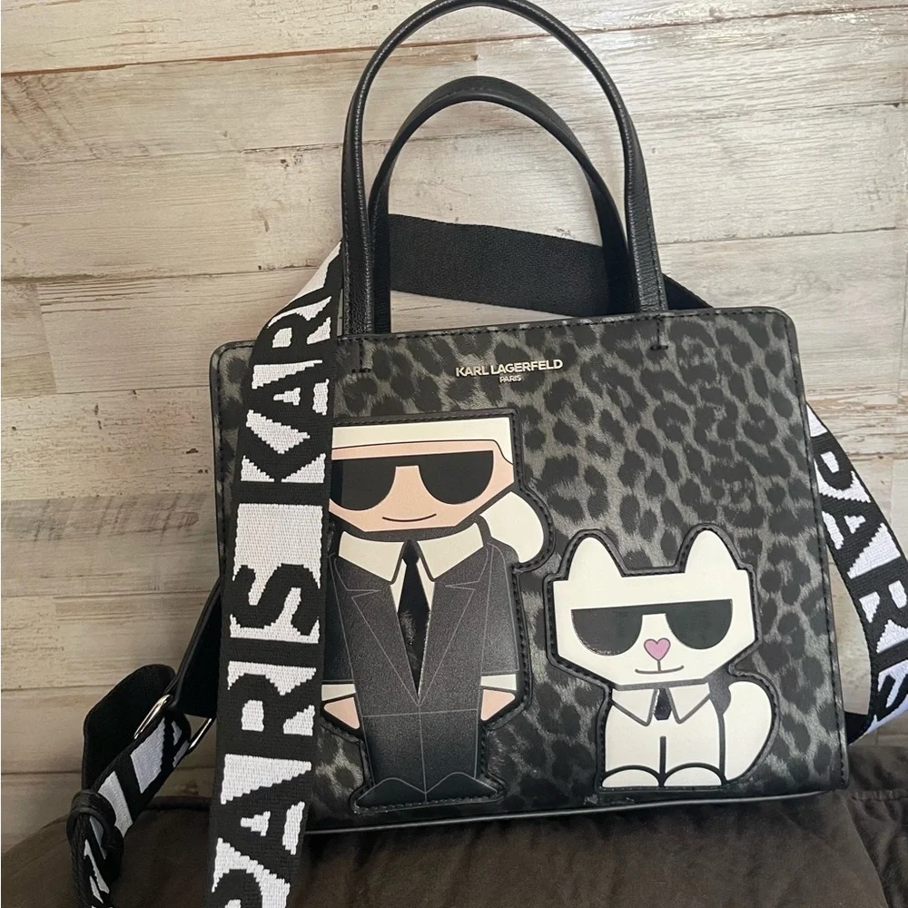 Karl‎ Lagerfeld Paris Mini Tote Leopard Crossbody – Black/Grey